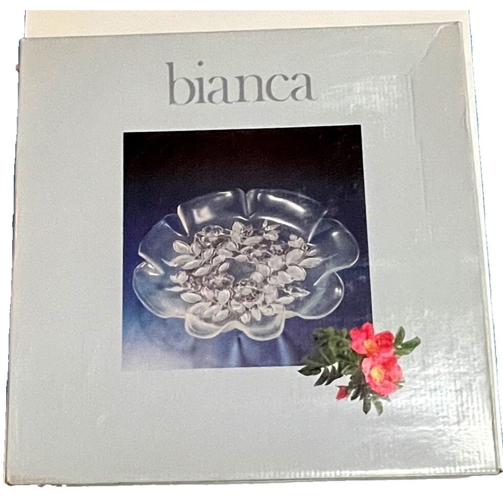 Walther Glas Mikasa Bianca Etched Floral Crystal Glass Tray W Germany 12.75"